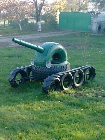 tank metal garden art
