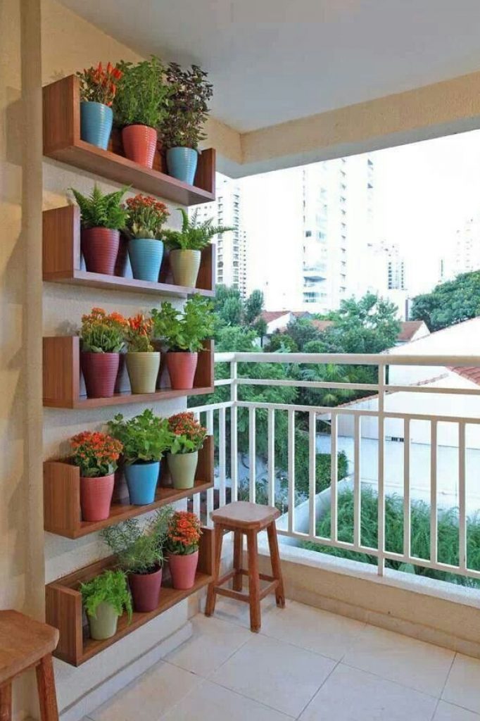 Shelved balcony garden idea