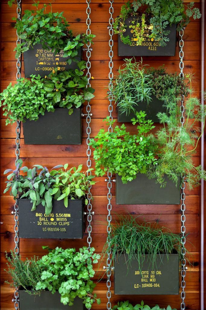 Ammunition boxes balcony garden idea