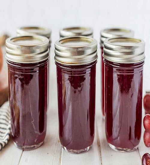 grape jelly in mason jars