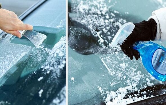 Use-a-defrosting-spray-solution-and-scrape-away-the-ice